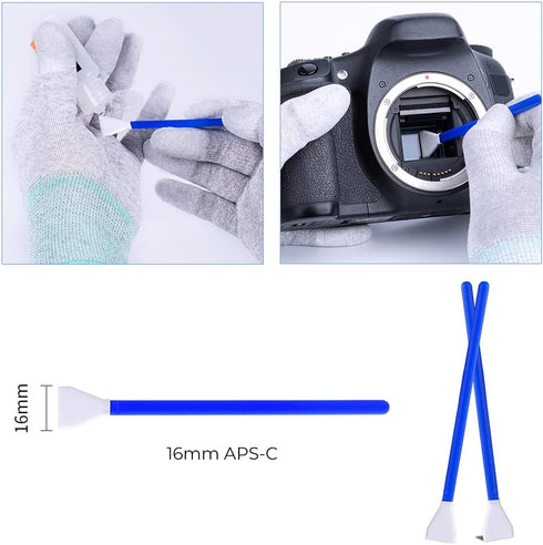 K&F Concept APS-C Sensor Cleaning Kit - 16pcs Swabs, 20ml Cleaner & Gloves for CMOS & CCD Sensors