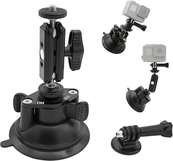 LSYRIA Double Layer Suction Cup Mount with Double Ball Head Magic Arm, 1/4"