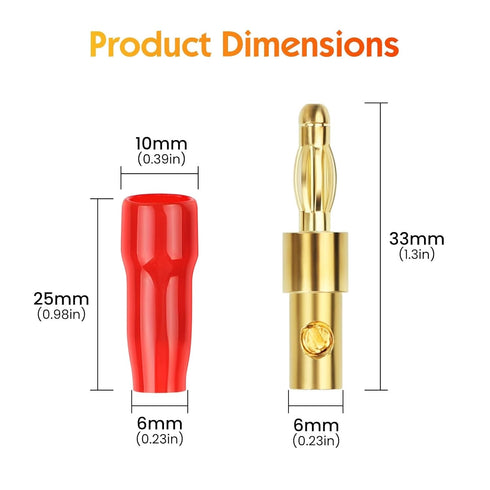 Diospyros 4 mm Gold Plated Open Screw Type Speaker Connector - 12 Count (1 Pack of 6 Pairs)