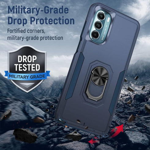 HNHYGETE for Moto G Stylus 5G 2022 Case - Shockproof Military-Grade Heavy Duty with Ring Kickstand, Navy Blue