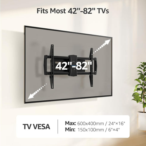 MOUNTUP Full Motion TV Wall Mount for 42-82 inch TVs, Articulating Swivel and Tilt Bracket, Max VESA 600x400mm