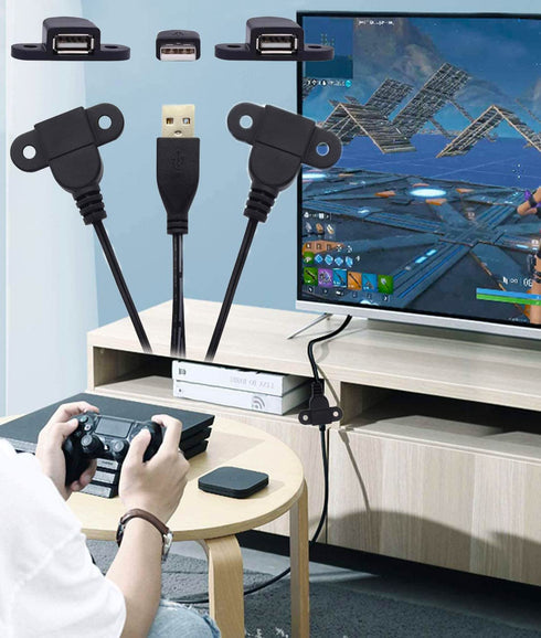 Guo USB Charging Extension Cable Male to Dual Female, USB 2.0 Charging Port 1 to 2 Panel Mount for Mobile Phones