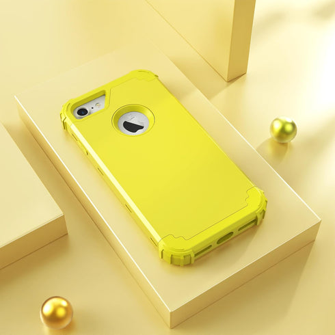 IDweel Heavy Duty Hybrid Hard PC Cover Soft Silicone Bumper Full Body Case for iPhone 8/7, Yellow with Screen Protector