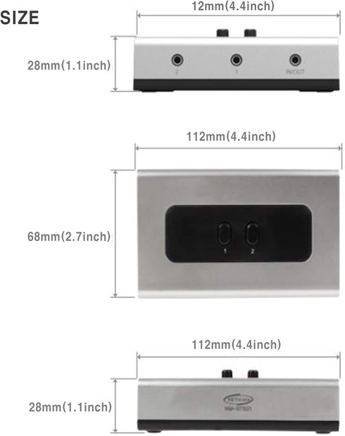 2 PORT 3.5mm STEREO Manual Switch Box, AUX Audio Speaker Selector with Wall Mount Hole