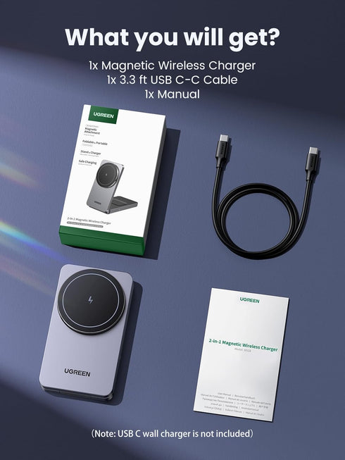 UGREEN MagFlow MagSafe Charger for iPhone 16, 15W Wireless Charger Stand, 2-in-1 Mag Safe Charger for iPhone