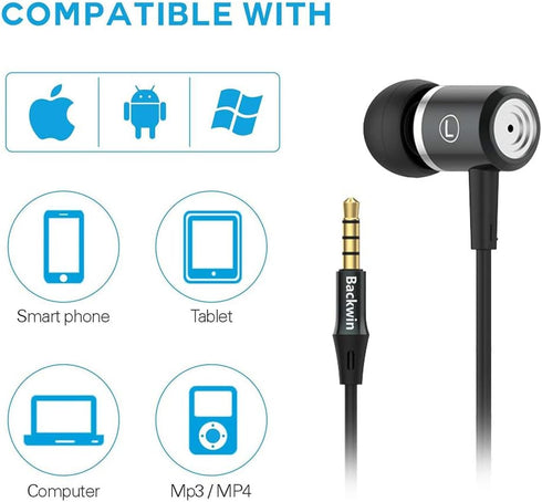 Shopify SEO: Black Wired in-Ear Headphones with Mic, Volume Control, Noise Cancelling, Powerful Bass, 3.5mm Jack for