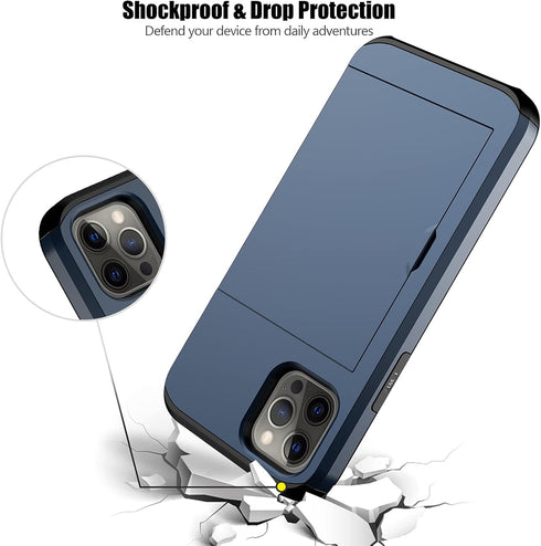Nvollnoe 12/iPhone 12 12/12 for iPhone Pro Case with Card Holder Heavy Duty Protective Dual Layer Shockproof Hidden