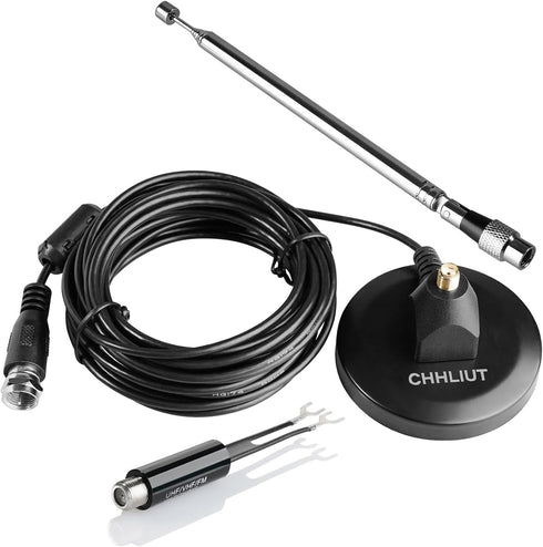 CHHLIUT 16ft FM Antenna for Stereo Receiver Magnetic Base, Coaxial Cable, Retractable, Perfect FM Reception for Home