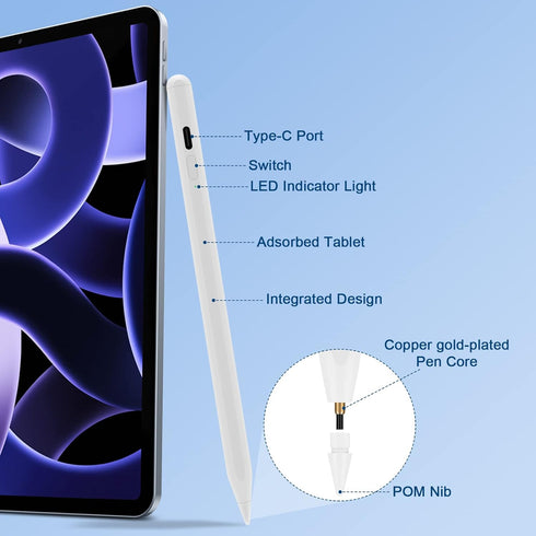Stylus Pen for iPad with Palm Rejection - Active Pencil Compatible with (2018-2022) Apple iPad Pro 11 & 12.9 inch, iPad 9th/8th/7th/6th Gen, iPad Air 5th/4th/3rd Gen,iPad Mini 6th/5th Gen