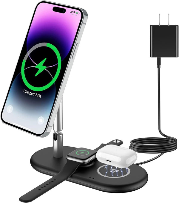 3 in 1 Magnetic Wireless Charger, Adjustable Charging Station for iPhone/iWatch/Airpods, Compatible with iPhone