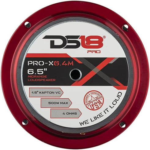 DS18 PRO-X6.4M Loudspeaker - 6.5", Midrange, Red Aluminum Bullet, 500W Max, Premium Quality Audio Door Speaker