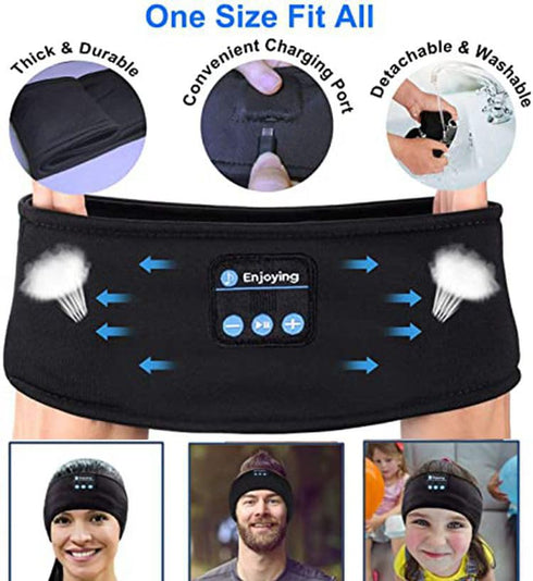 Wireless Bluetooth Sports Headband Headphones, Ultra-Thin HD Stereo for Sleeping, Workout, Meditation, Black