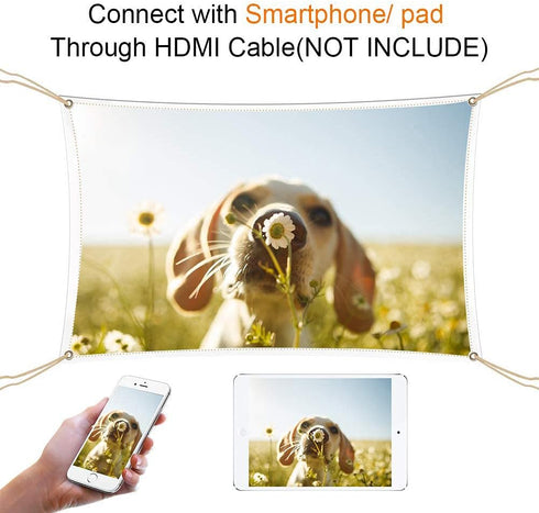Portable Video Projector, 1080P Full HD Mini Home Theater Projector, 30,000 Hrs LED Lamp Life, Compatible with HDMI/VGA