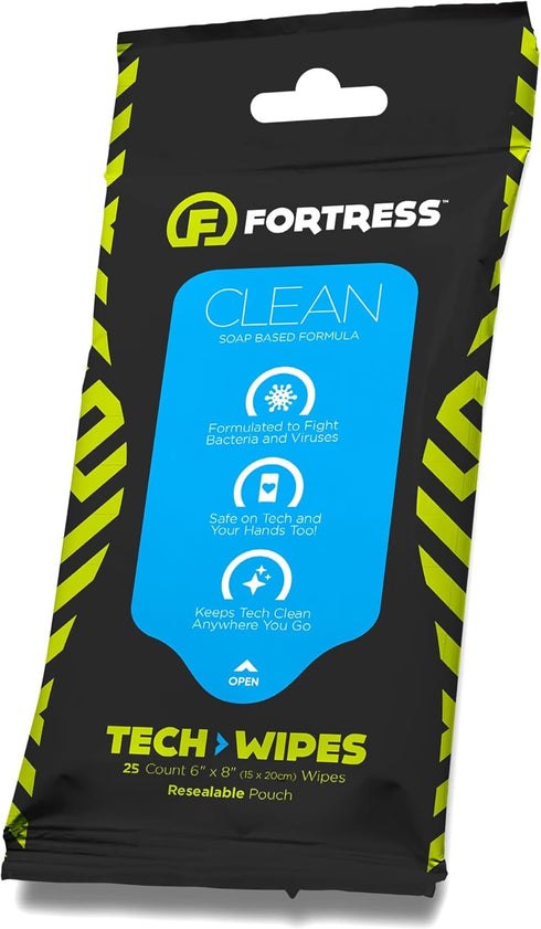 Fortress Electronic Wipes (25 ct.), Travel Size Skin-Safe Cleaning Wipes for Tech, Fresh Clean Scent