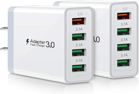 Boxeroo USB C Wall Charger Fast Charge 3.0 4-Port 2Pack Adapter for Galaxy S10+ S9+ Note 10+ iPhone 11 Pro Max
