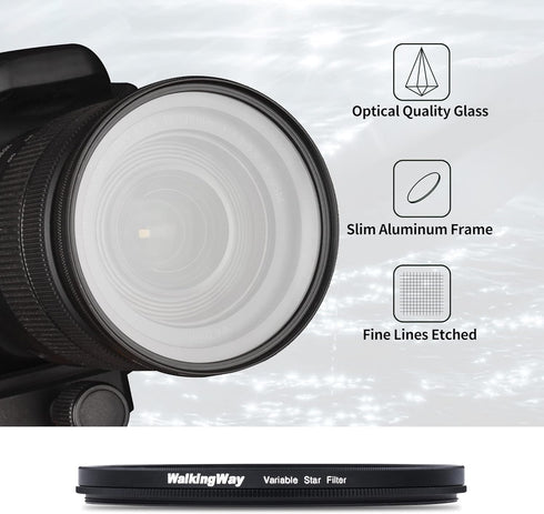 Walking Way 8 Points Star Filter, 82 MM Variable Twinkle Effect Starburst Filter, Slim Sparkling Effect Lens