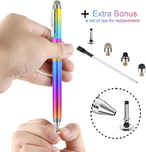 Capacitive Stylus Pen, 4-in-1 High Sensitivity Touch Screen Stylus with Clear Disc Tip, Black Rubber & Mesh Fiber Tip
