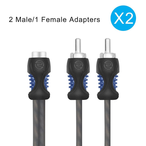 R1F2M 99.99% 1 2 1ft 2 Pack RECOIL Oxygen Free Copper Female to Male RCA Y Adapter Car Audio Splitter Connectors