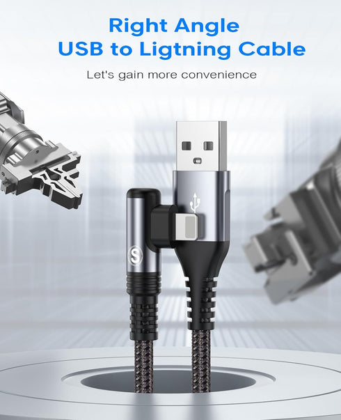 Right Angle iPhone Charger Cable 2-Pack 10FT - Apple MFi Certified Lightning Cable Fast Charging for iPhone
