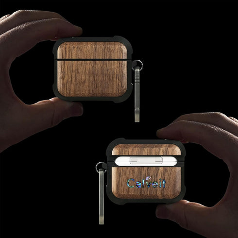 Carveit 2nd/1st Wooden Case for AirPods Pro Gen Case, Wood Artisan Engraved & TPU Shockproof Cover, Titanium Quick
