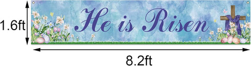 He is Risen Fence Banner Easter Christian Cross Lily Eggs Religious Party Photo Booth Backdrop Yard Outdoor Decoration