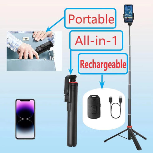 NEWYIHOKJ 66" 66 Tripod for iPhone & Camera, Portable Phone Tripod with Rechargeable Remote Control and Rotate Phone