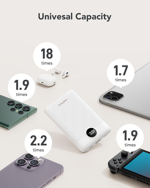 Mini Portable Charger 10000mAh for iPhone, Small PD 22.5W Fast Charging Power Bank with Built-in Cables, USB C Slim