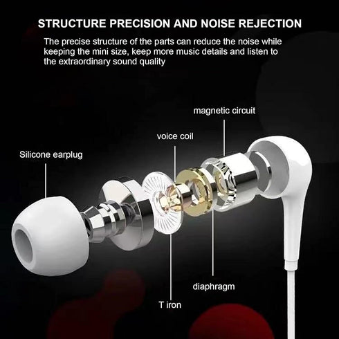Black Wired Earbuds Headphones - in-Ear Noise Rejection Universal 3.5mm Stereo Sport Headset with Mic for School Gaming