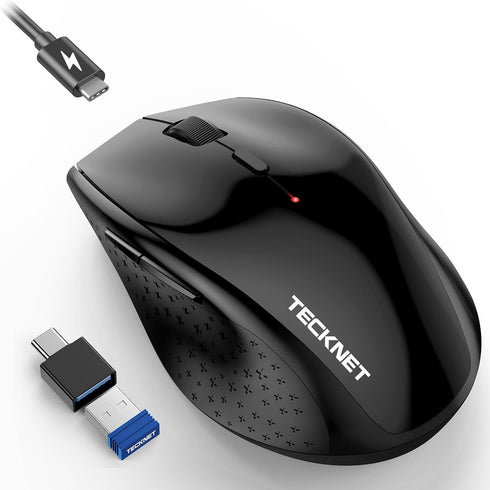 TECKNET Wireless Mouse Jiggler, USB-C Rechargeable, Silent Click, Ergonomic 6400 DPI Mouse