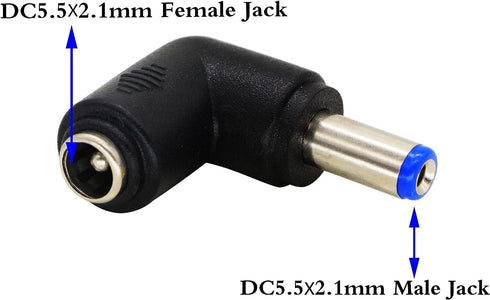 zdyCGTime 90 Degree Angle DC5.5x2.1mm Male to Female Adapter, 2-Pack Charging Cable Connector