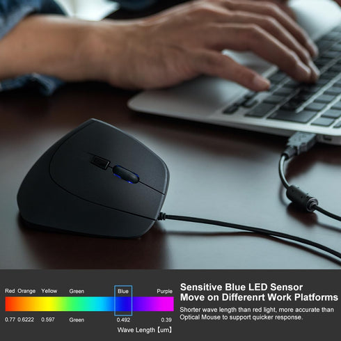 SANWA Wired Ergonomic Mouse, Optical Vertical Computer Mice, Reduce Wrist Strain, (1000/1600 Adjustable DPI, 6 Buttons) Compatible with MacBook, Laptop, Desktop, Windows, Mac OS for Office & Gaming