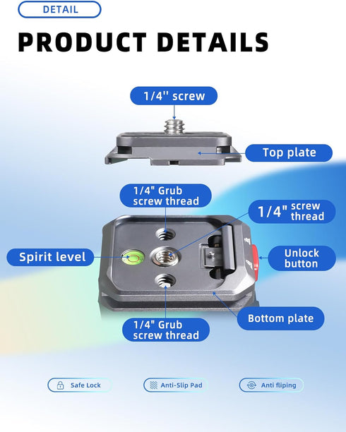 IFOOTAGE Camera Quick Release Plate Q38, Tripod Mount Adapter for Sony Canon Monopod DSLR Stabilizer Slider