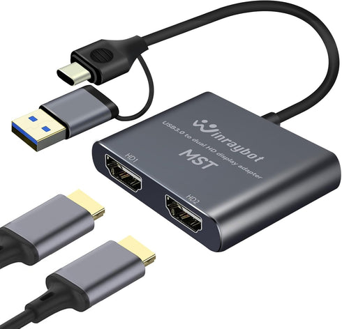 USB to HDMI Adapter for 2 Monitors, USB3.0 to Dual HDMI Adapter for 3 Monitors, External Video & Graphics