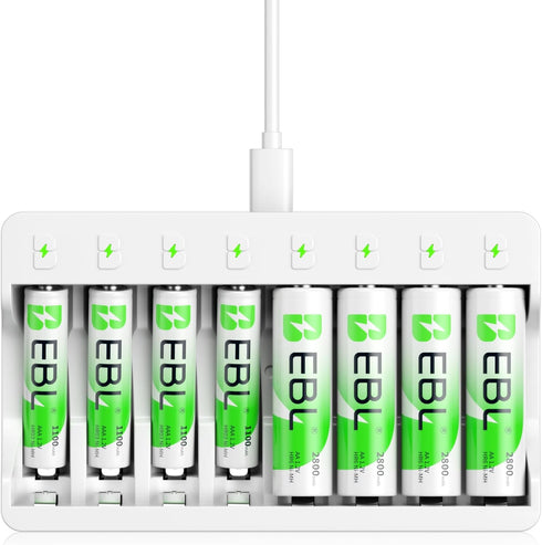 EBL Rechargeable AA Batteries 2800mAh (4 Pack) and AAA Ni-MH Rechargeable Batteries 1100mAh