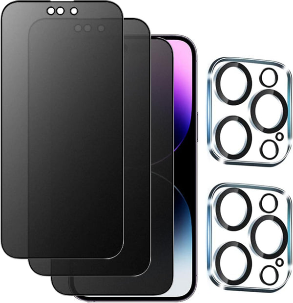 (1 Set 5 PCS) 3 PCS Privacy Anti-Glare Screen Protector and 2 PCS Camera Protector for iPhone 14 Pro Max