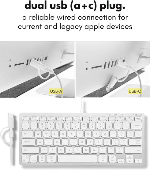 Macally MacMini USB C Wired Keyboard for Mac (USB C + USB A) Compatible Keyboard for MacBook Pro/Air, iMac & Compact