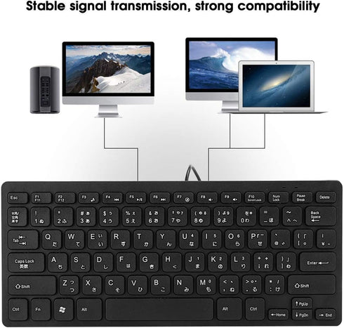 Wired Mini Japanese Keyboard, USB Ergonomic Ultra-Thin 78 Key for Desktop, Computer, PC Gamers (Black)
