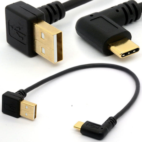 Gold Plated Angled USB C Cable Extension, 90 Degree Type C to USB 2.0 Up Angle Male Converter Data Sync Charging