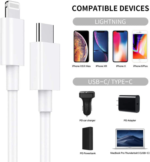 RUXIN 3.3ft USB-C to Lightning Cable, MFi Certified, 18W PD Fast Charging for iPhone 12/11/XS/XR/SE/8 Plus, White
