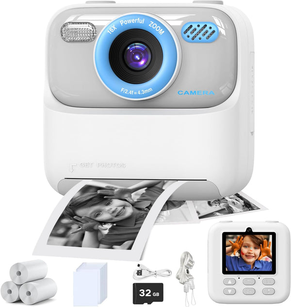 masterbee Instant Print Kid Camera, 1080P HD Video, Birthday Gifts for Boys and Girls, Digital Camera Toys, White