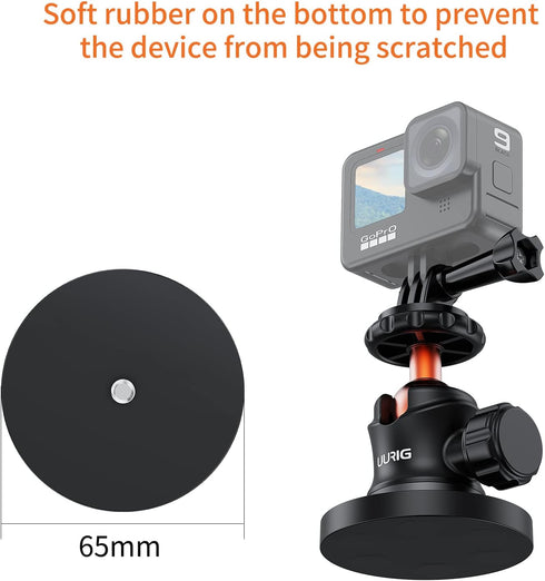 UURIG BH07 Magnetic Camera Mount with 360° Ball Head, Magnetic Base Stand for GoPro, Action Cameras