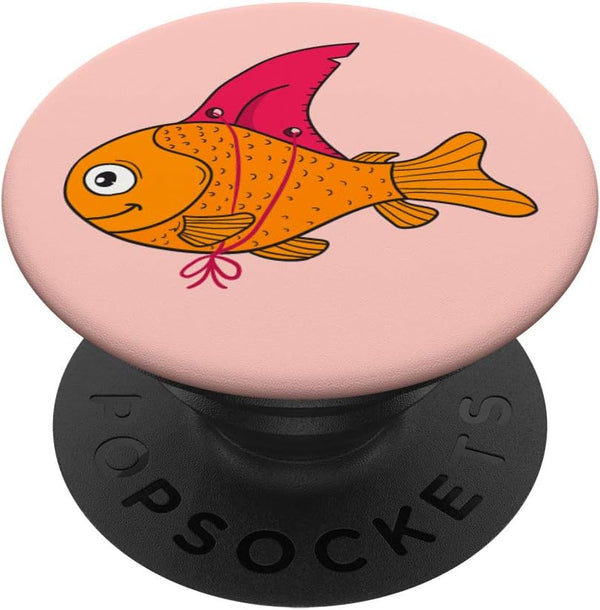 Goldfish with Pink Shark Fin in Fish Bowl Tank PopSockets Swappable Grip for Phones & Tablets