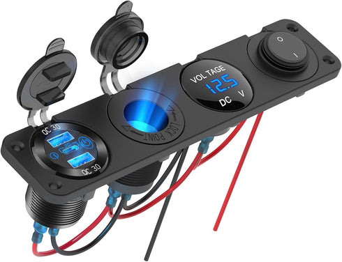 4 in 1-12V USB Outlet RV Accessories, PD3.0 & Dual QC3.0 Car USB Port Aluminum Charger with Lighted 150W Socket