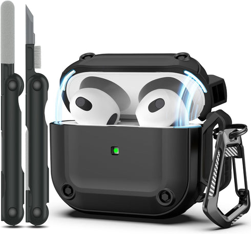 RFUNGUANGO AirPods 3rd Generation Case Cover with Cleaner Kit, Powerful Drop Protection, Magnetic Lid for AirPod Gen 3