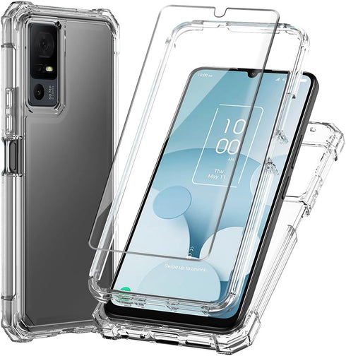 for TCL 40 XL Case, Crystal Clear Full-Body Rugged Hybrid Bumper Shockproof Protective Phone Case with Tempered Glass