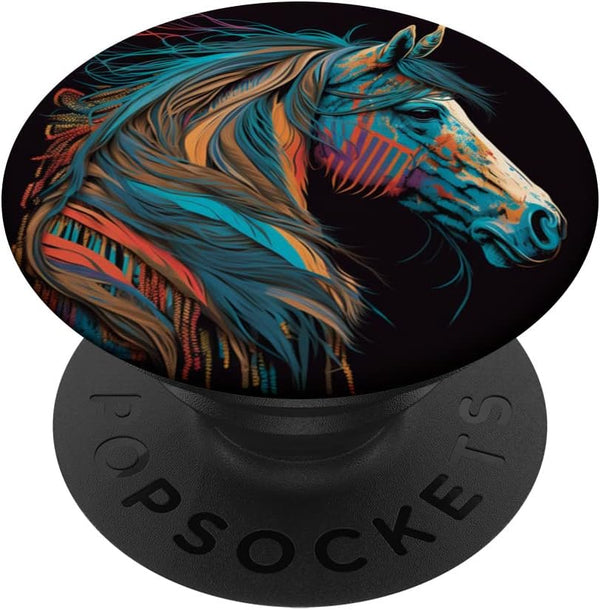 Horse Head Hippi Feathers Mane Design for Girls, Horse PopSockets Standard PopGrip