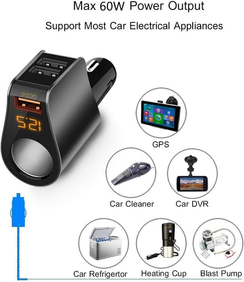 LIHAN Cigarette Lighter Socket Adapter, Car Charger QC3.0, 12V/24V Outlet Plug Splitter with Multi USB Ports