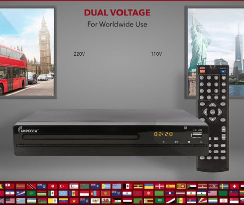 Impecca MP3 1080P, 2.0 100-240V DVHP9117 DVD Player for TV Multi-Region HDMI, RCA AV Cable, USB, CD Playback