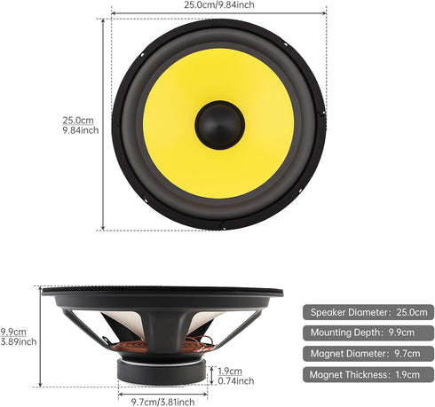 DriSentri 10 Inch Bass Loudspeaker Woofer Speaker, Car Speakers Wide Frequency Response Car Audio Stereo Speaker