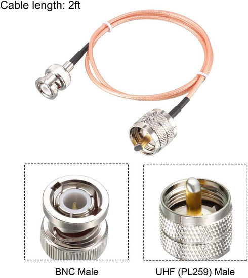 uxcell 2 Ft RG316 Coax Cable UHF Male to BNC Male Antenna Radio Cable